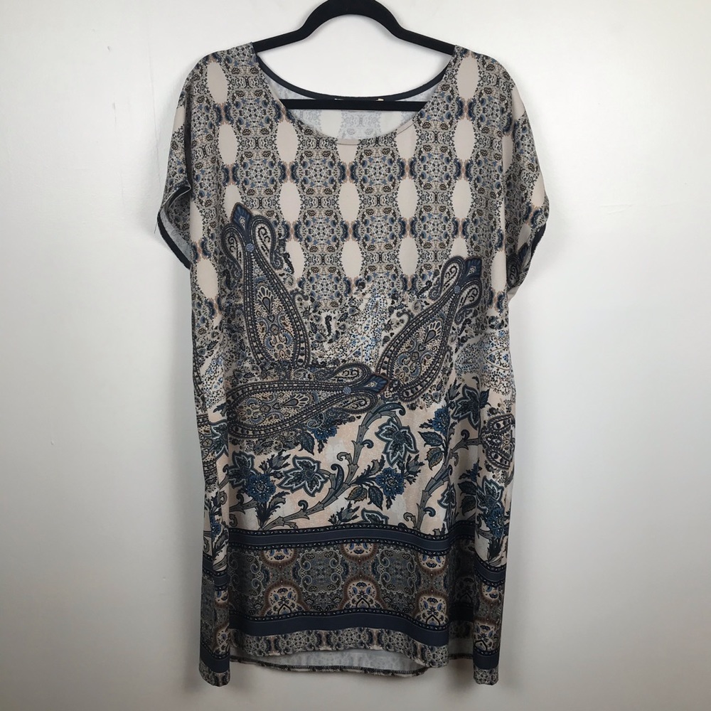 La Vie en Rose dress Made In Italy‎ Cream Blue Paisley